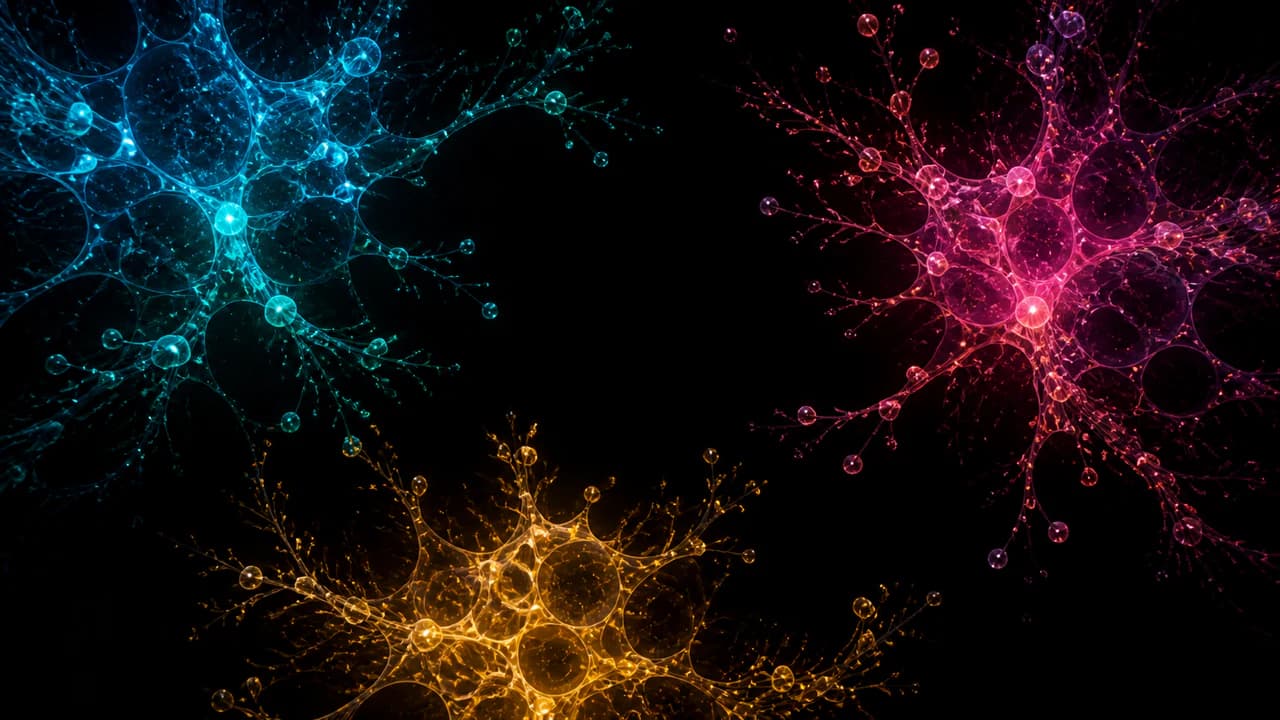 Three disconnected organic data networks surrounding an empty decision void